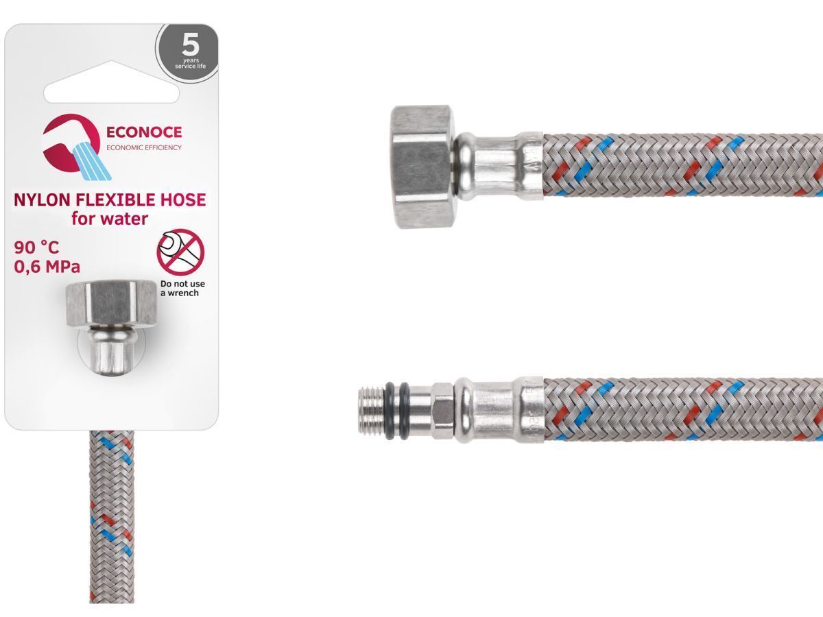 Подводка гибкая, Nylon, иголка м10 короткая - гайка 1/2" 80 см (6 Bar, 90°С) ECONOCE EC033080
