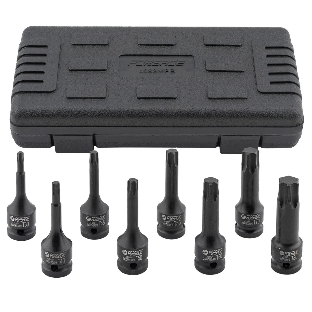 Набор головок-бит TORX ударных 8пр. 1/2" (T30, Т40, Т45, Т50, Т55, Т60, Т70, 80), в кейсе Forsage F-4088MPB