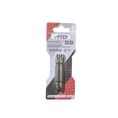 Биты крестообразные PH2xPH2х65мм 1/4" S2 (2шт)  H-D HD-04812