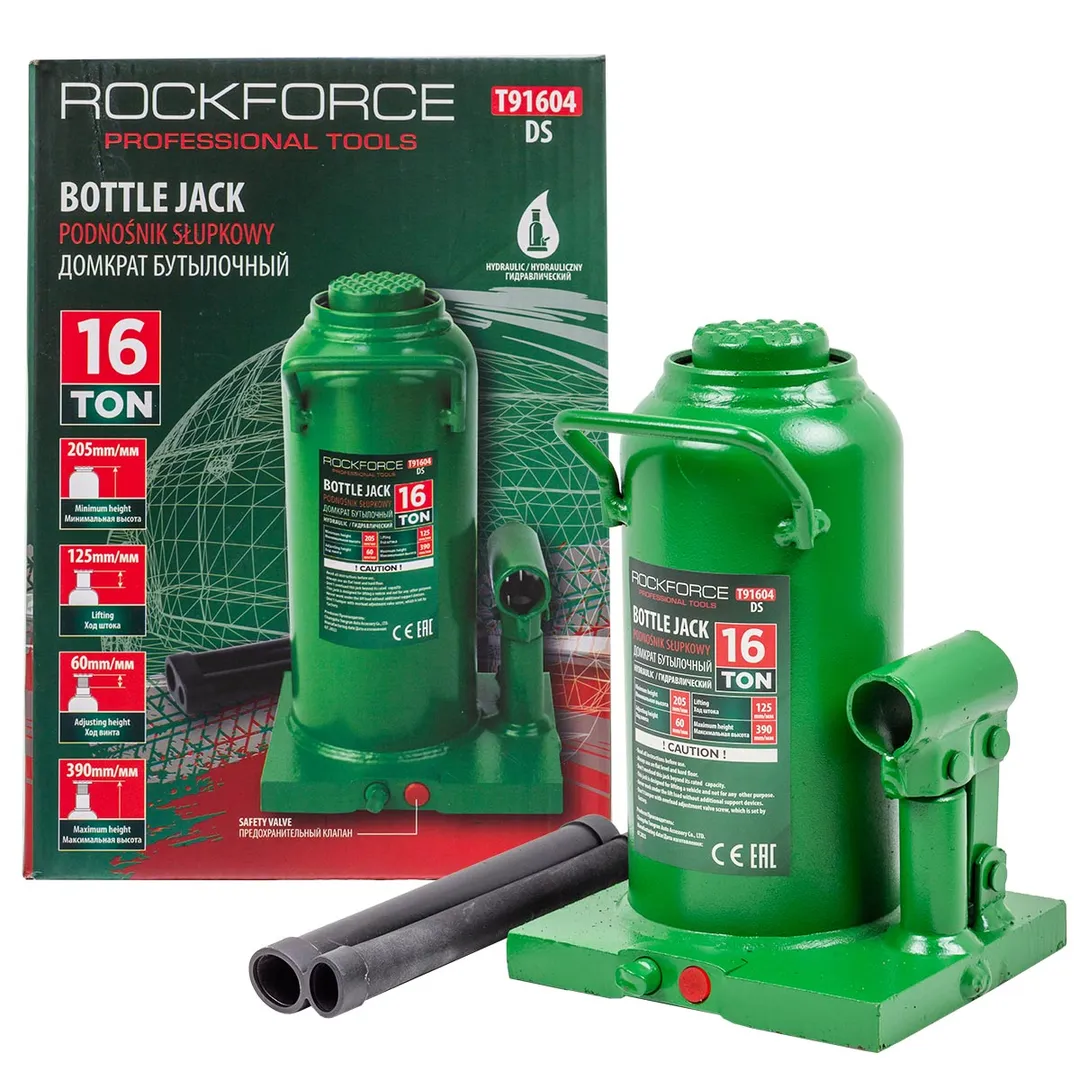 Домкрат бутылочный 16т (h min 227мм, h max 427мм) Rock FORCE RF-T91604 (DS)