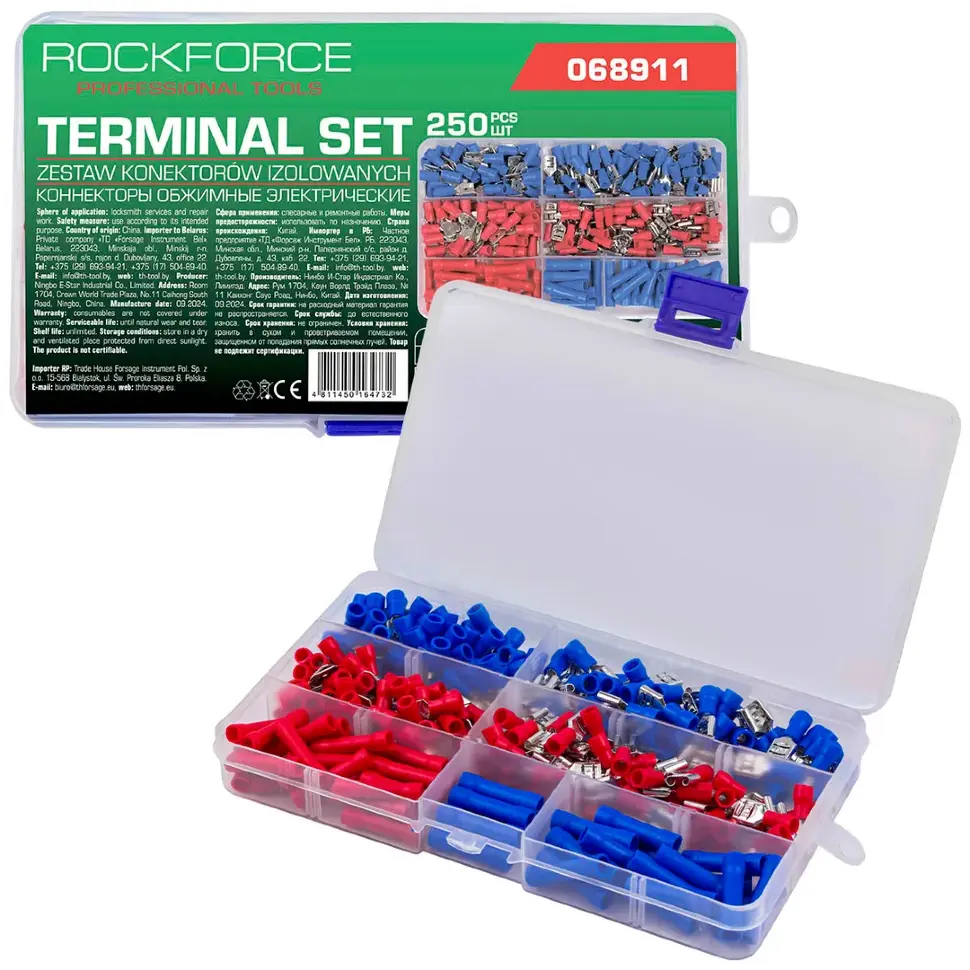 Клеммы контактные автомобильные, набор 250пр. RockFORCE RF-068911 Клеммы контактные автомобильные, набор 250пр. RockFORCE RF-068911