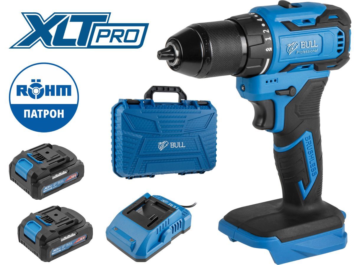 Аккум. дрель-шуруповерт SR 1804 R-series в чем. XLTpro БЕСЩЕТ., Импульс., 18 В,  2АКБ 2,0 А/ч, 50 Н*м,  шурупы до 10 мм, 1800 об.мин,  BULL 2329056