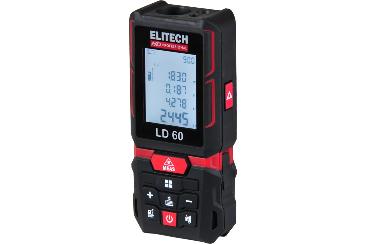 Дальномер лазерный LD 60 (HD/60 м/± 2 мм/м /2хAAA Ni-MH/Коробка)  ELITECH 204769