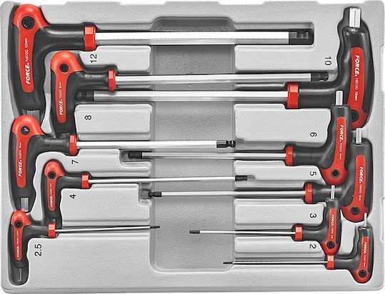 Набор ключей шестигранных с отвертием, 2-12мм, 10 пр.  ручкой c шаром Force 5106B