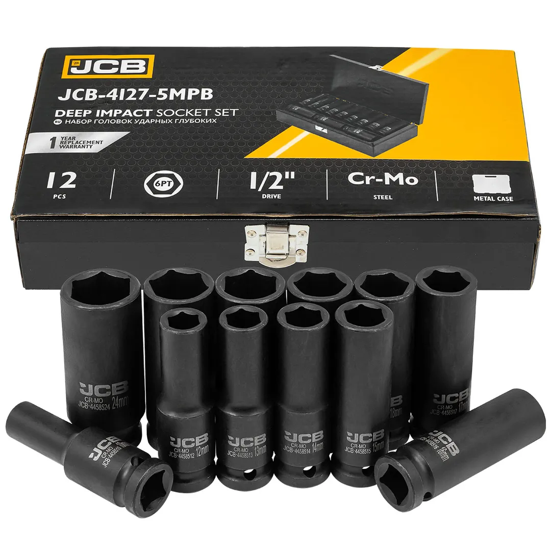 Головки ударные глубокие, набор 12пр., 1/2" (6гр.) JCB JCB-4127-5MPB