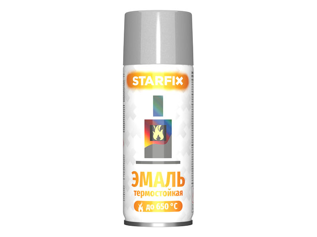 Краска-эмаль аэроз. термостойкая силиконовая серебристый  520мл  ...STARFIX SM-39874-1