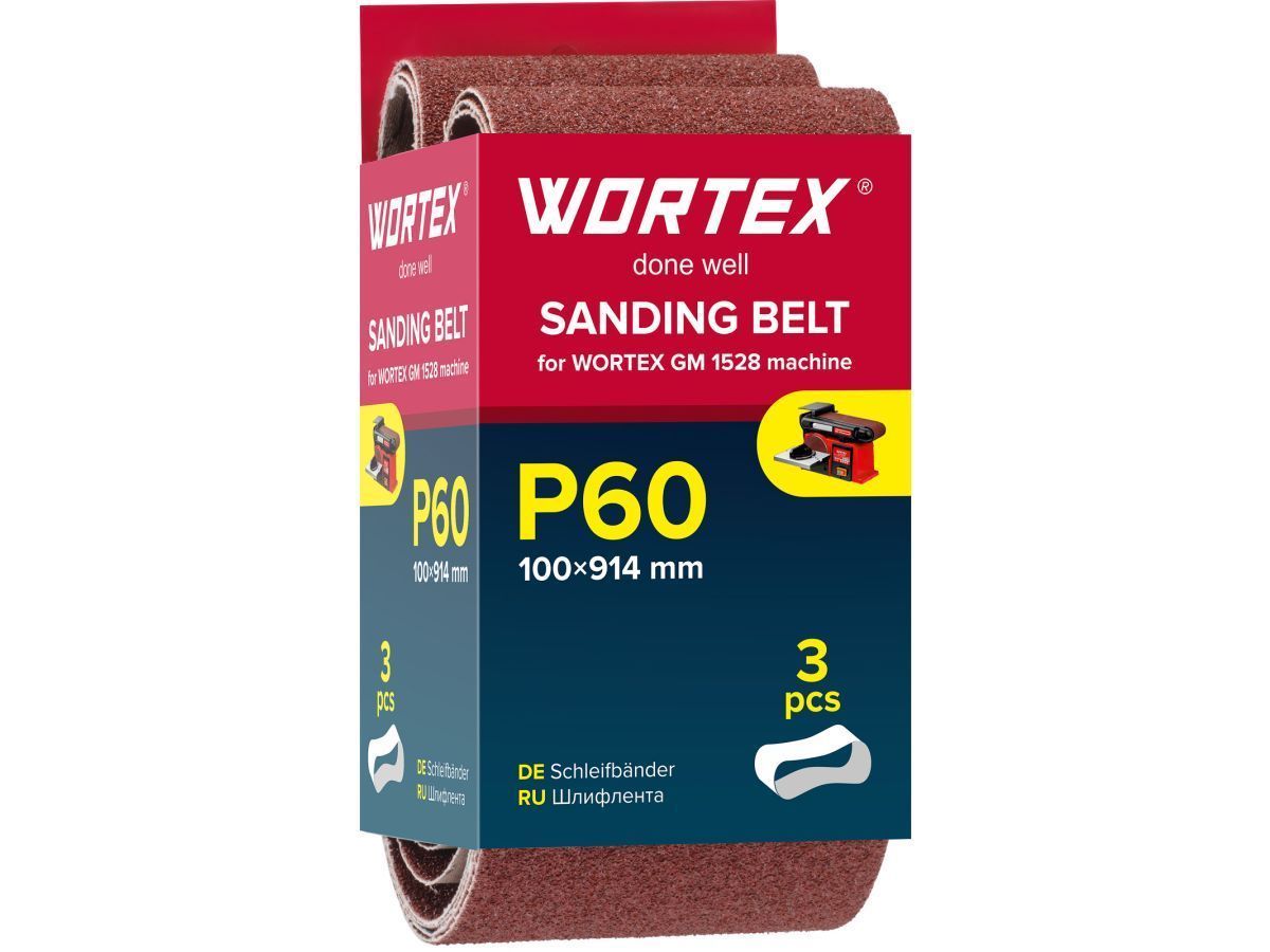 Шлифлента 100x914 мм P60 бесконечная 3 шт. для станка GM 1528 WORTEX 1325974