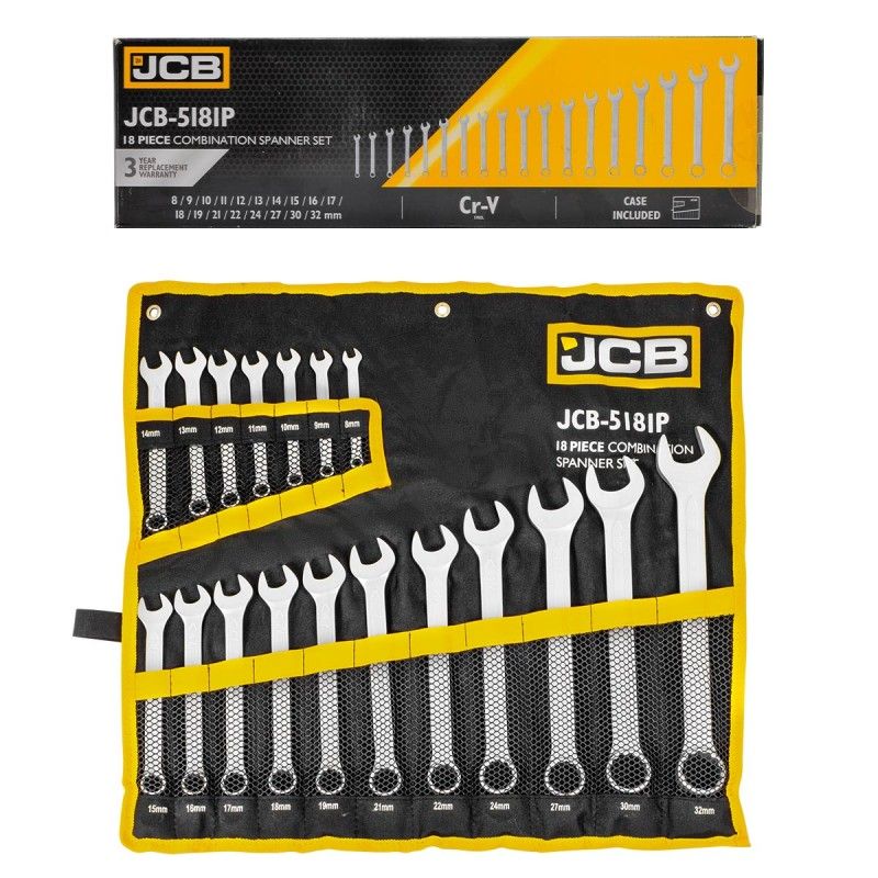 Ключи комбинированные, набор 18пр. (8-19, 21, 22, 24, 27, 30, 32мм) JCB JCB-5181P