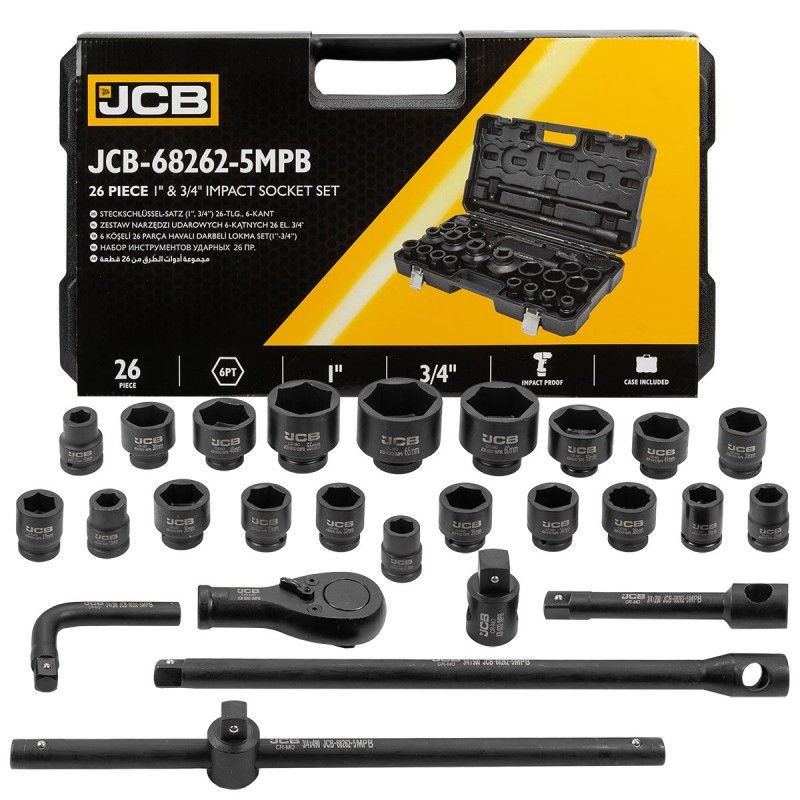 Набор инструментов ударных 26пр., 3/4", 1", 6гр. (17-50мм) JCB JCB-68262-5MPB
