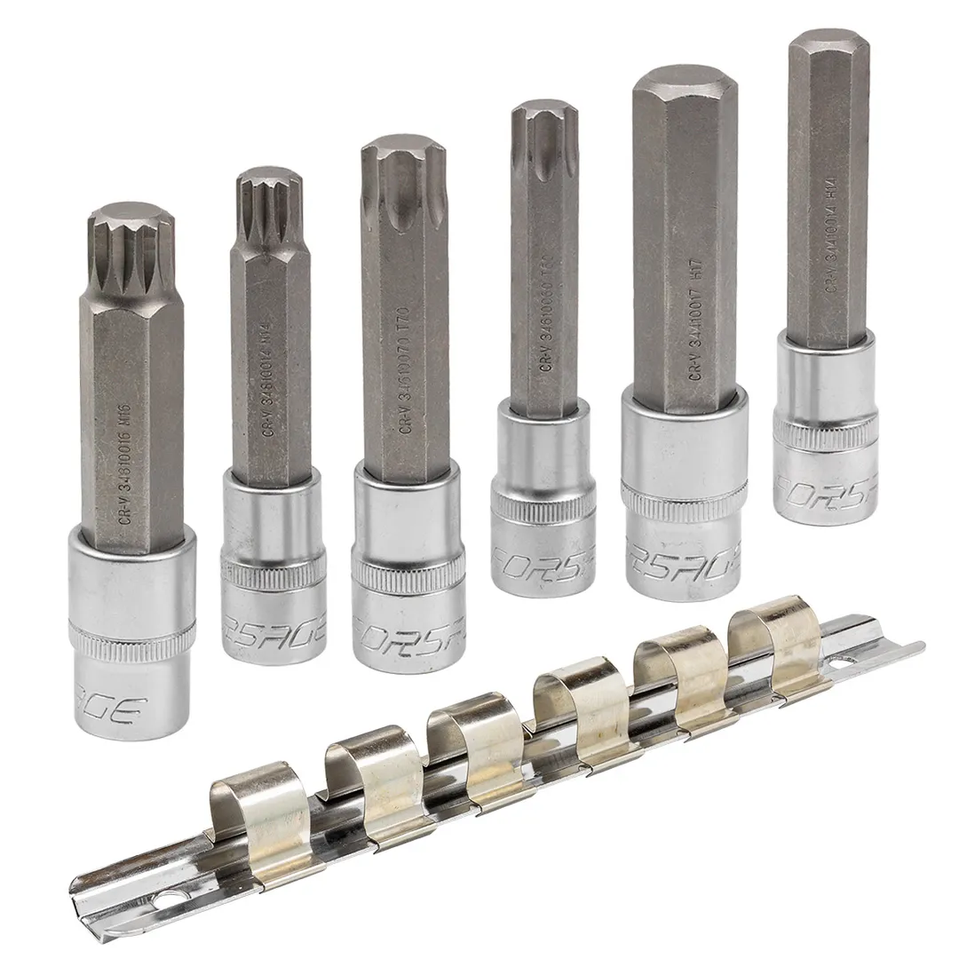 Набор головок-бит Spline, Torx, Hex 1/2", 6 пр. на планке Forsage F-40920L