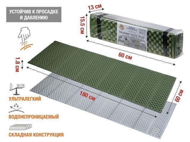 Коврик туристический складной с фольгой, Coyote Plus (длина: 180 см, ширина: 60 см, толщина: 1,8 см)...ARIZONE 28-180602