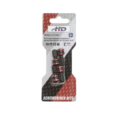 Биты крестообразные PH2х25мм с магнитным кольцом 1/4" S2 (4шт)   ...H-D HD-77872M