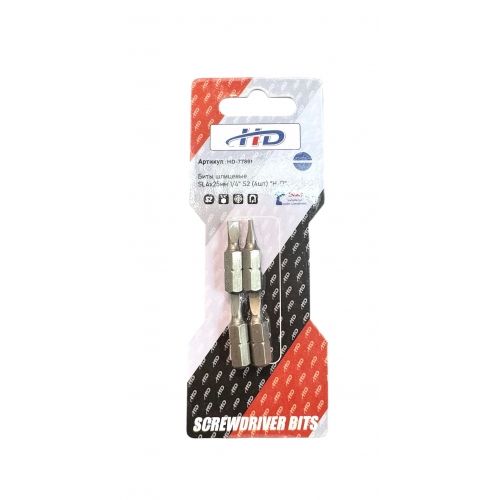 Биты шлицевые SL4х25мм 1/4" S2 (4шт)   H-D HD-77891