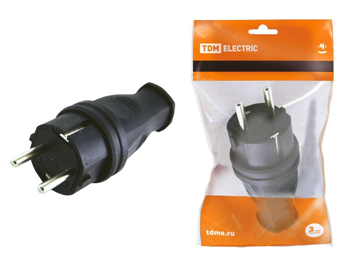 Вилка прямая каучук 2Р+РЕ 16А 250В IP44 TDM SQ0612-0001