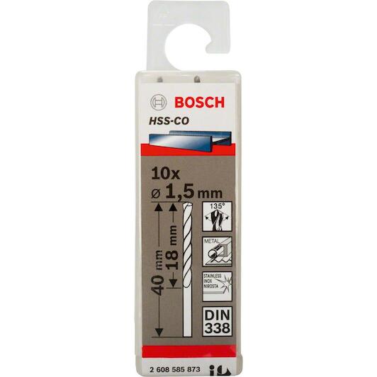 Сверло по металлу HSS-Co 1,5x18x40 мм (10 шт)  BOSCH 2.608.585.873