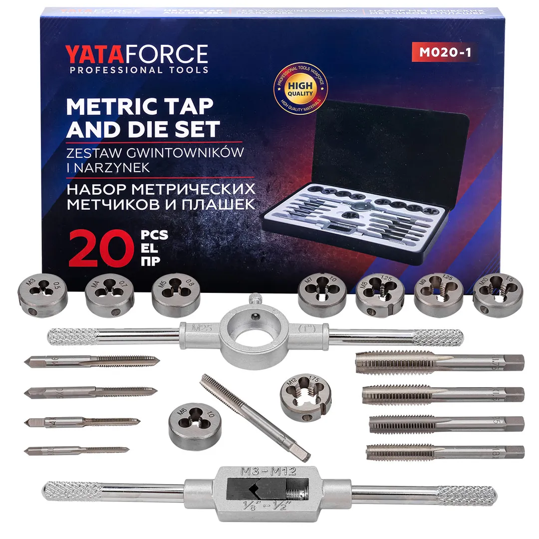 Набор метрических метчиков и плашек 20пр.  YATAFORCE YF-M020-1