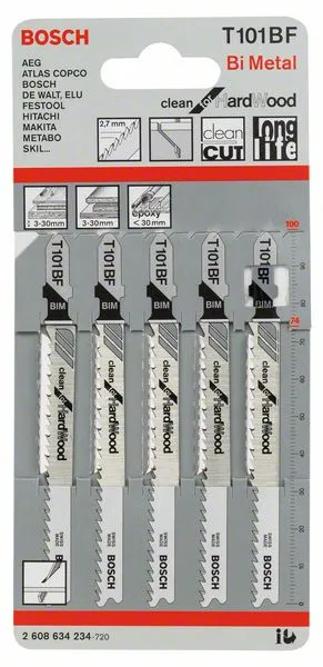 Пилка для лобзика T101BF Clean for Hard Wood (5 шт) BOSCH 2.608.634.234