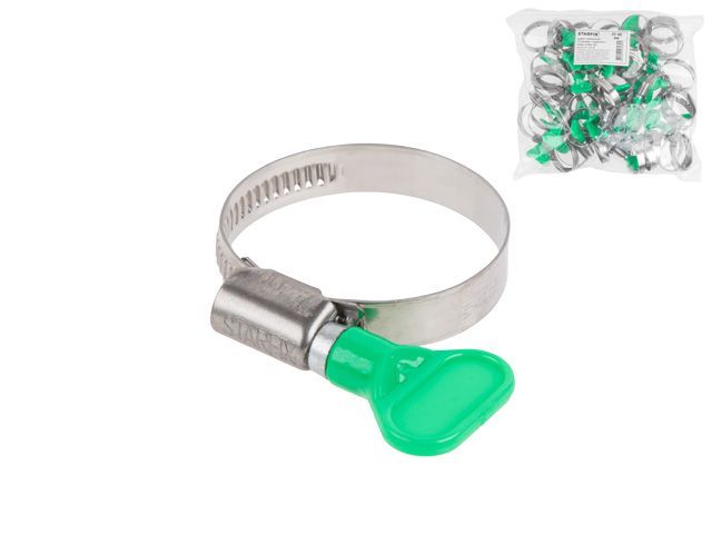 Хомут червячный с ключом "бабочка" 25-40 mm, нерж.сталь W2 (50 шт в пакете) STARFIX SM-57127-50