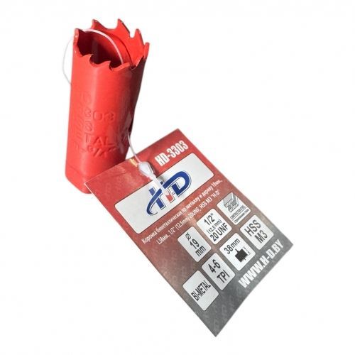Коронка биметаллическая по металлу и дереву 19мм., L38мм., 1/2"-20UNF, HSS M3 H-D HD-3303