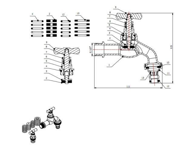 Кран водоразборный 1/2" нар. настенный со штуцером, (вход 1/2" х выход 3/4")  ...AV Engineering AVE169012
