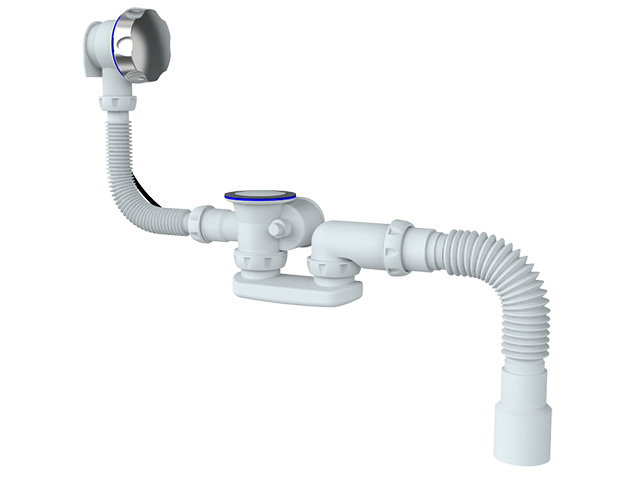 Сифон для ванны и глубокого поддона автомат с переливом и гибким соединением д.40х 40/50 (1 1/2"...Unicorn S102