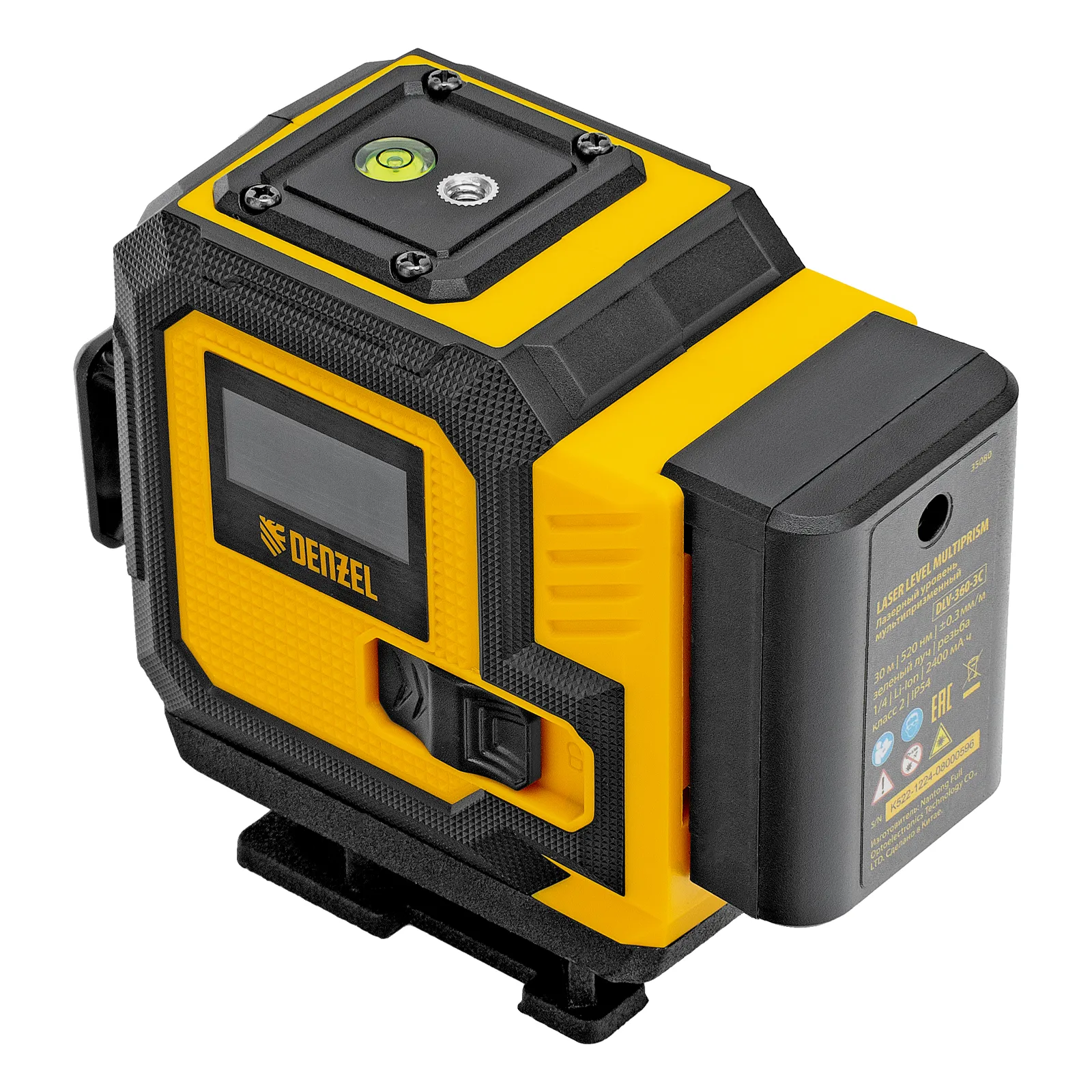 Лазерный уровень мультипризменный DLV-360-3T, 30 м, зеленый луч, Li-Ion 2,4 Aч, штатив  DENZEL 350805