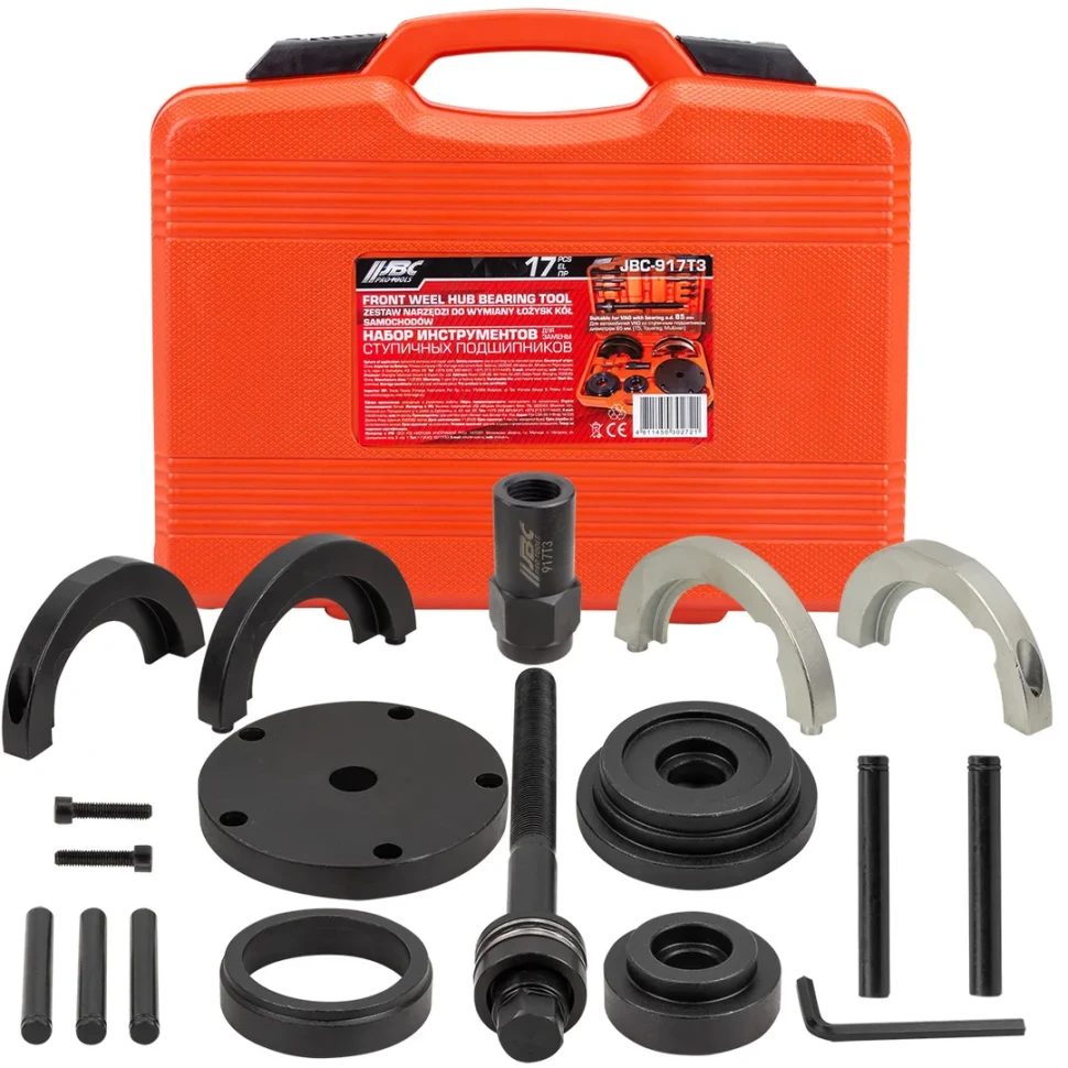 Набор инструментов для замены ступичных подшипников VW T5, Touareg, Multivan (диаметр 85мм) 17пр. JBC JBC-917T3
