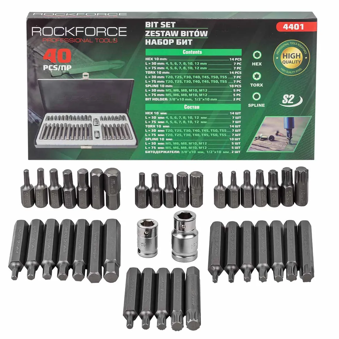 Биты с битодержателями, набор 40пр. (10мм) Rock FORCE RF-4401