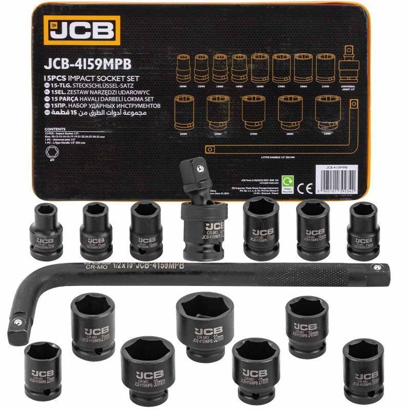 Головки ударные, набор 15пр., 1/2" (10-32мм)(6гр.) JCB JCB-4159MPB
