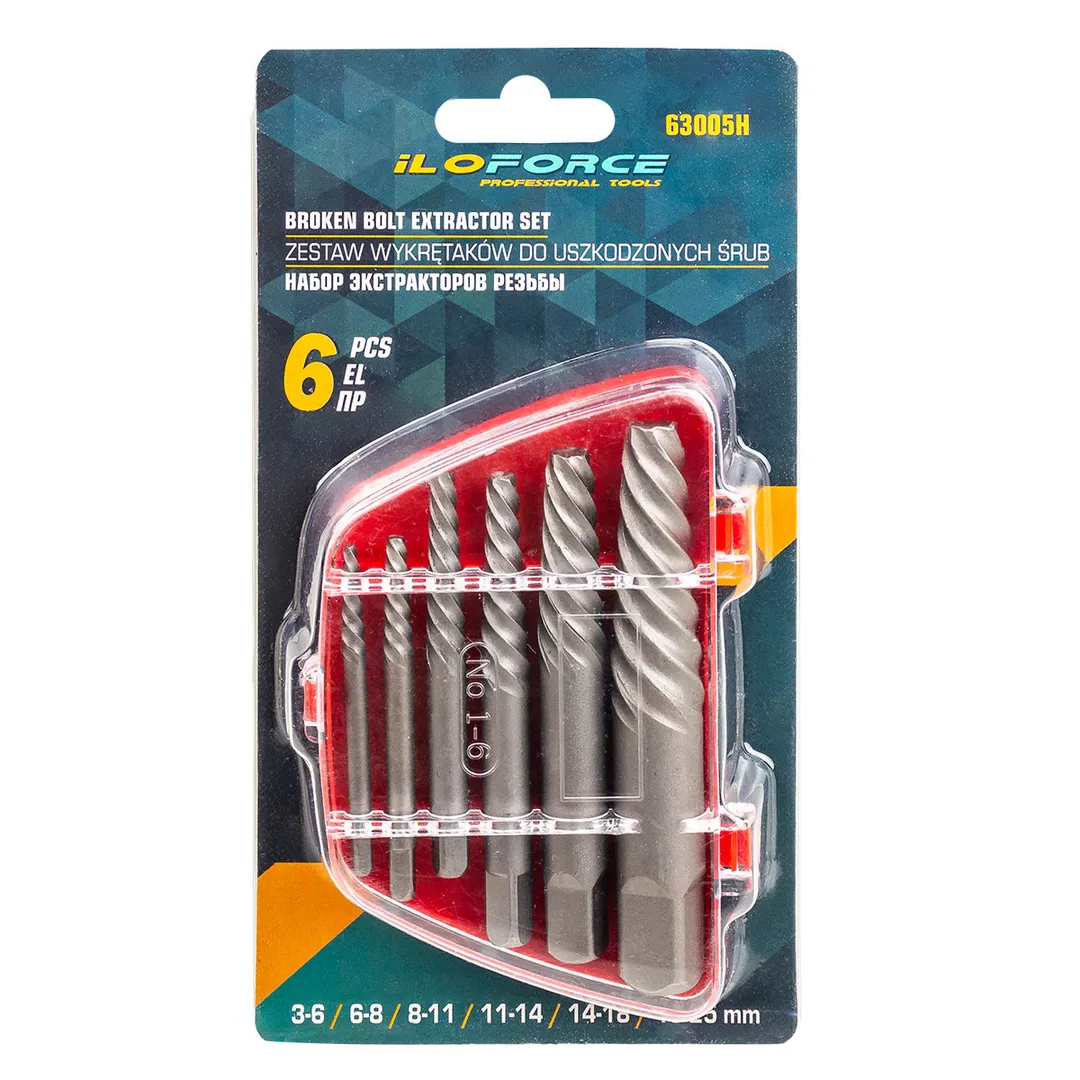 Экстракторы для извлечения поврежденных болтов/гаек, набор 6пр. ILOforce IF-63005H