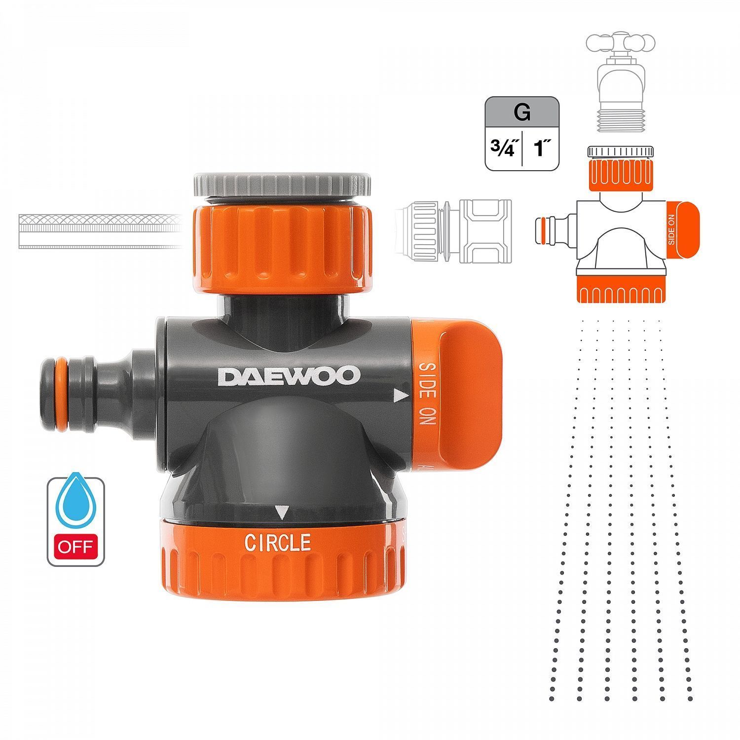 Адаптер двухканальный с лейкой для крана G 3/4 " и 1" (26.5-33.3мм)...Daewoo Power DWC 1325