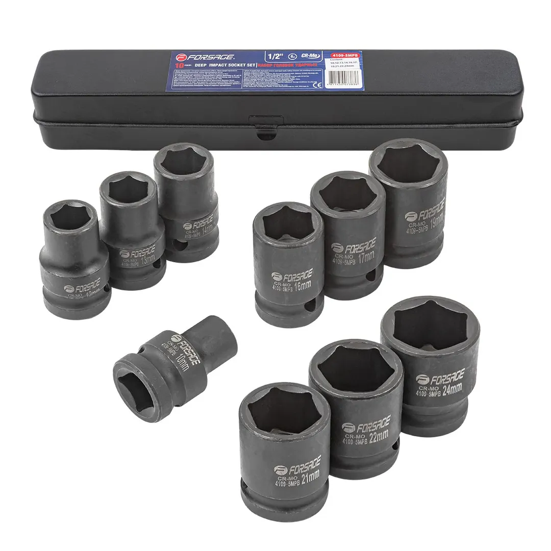 Набор головок ударный 1/2", 10пр.(6-гран) (8-27мм) Forsage F-4109-5MPB