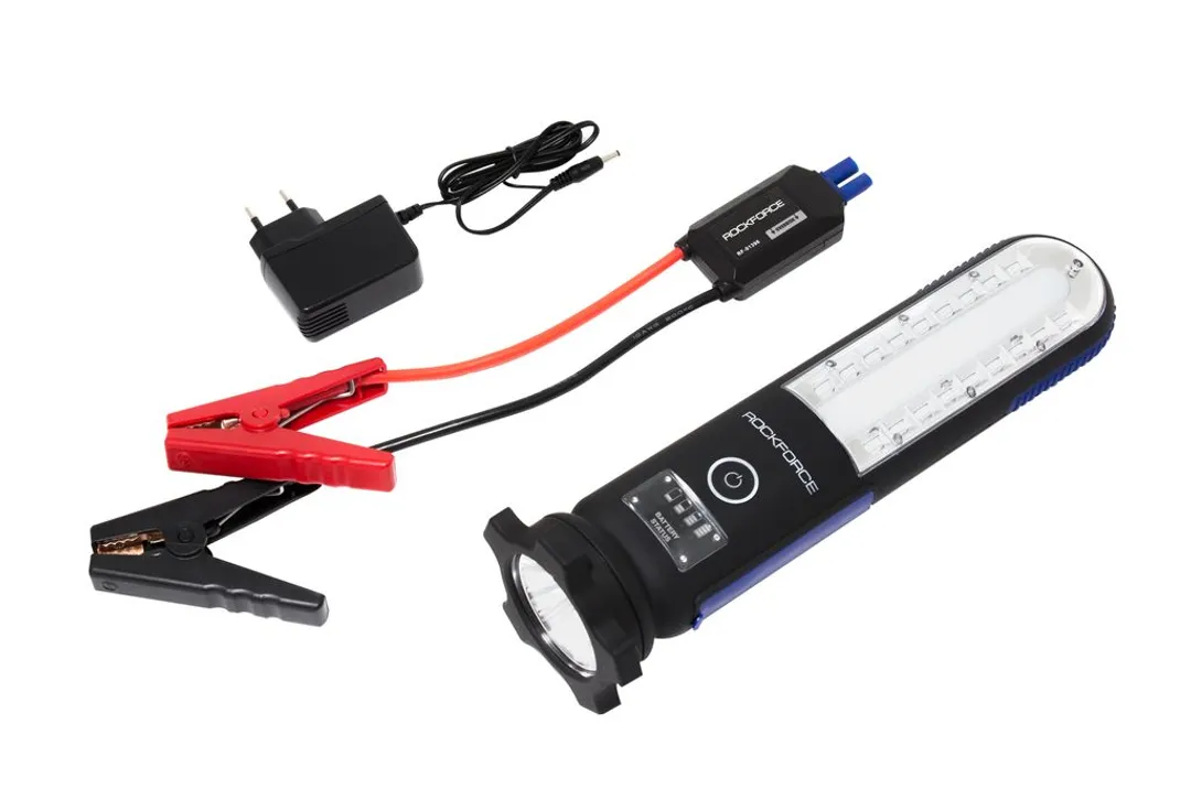 Фонарь светодиодный аккумуляторный с накопителем и функцией пуска а/м(12V,12000mAH,400Amp,480/60Lumen-бок/торц.свет,водонепр.IP54, магит,инд. зарядки) Rock FORCE RF-01396