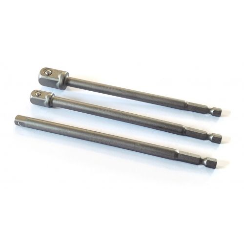Переходник для шуруповерта с 1/4" HEX на квадрат 1/4", 3/8", 1/2", длина 150 мм, набор 3 предмета H-D HD-04628