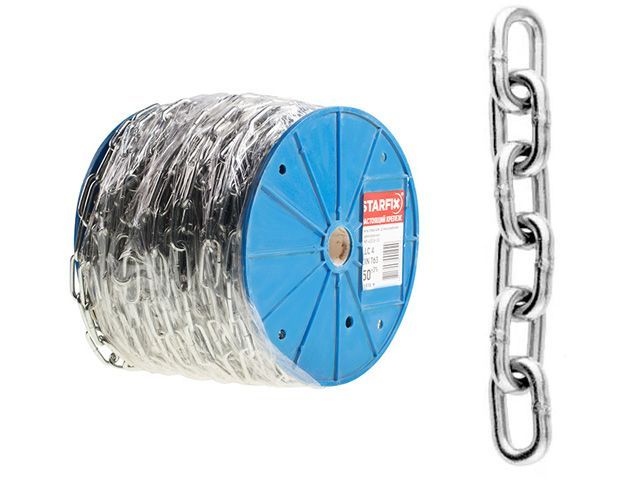 Цепь сварная короткозвенная, оцинкованная М1,5 DIN 766, бухта 100 м, STARFIX SMP-63695-100