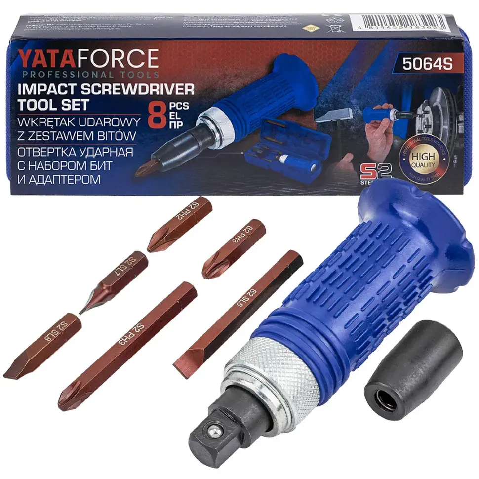 Отвертка ударная с набором бит и адаптером 8пр. YATAFORCE YF-5064S