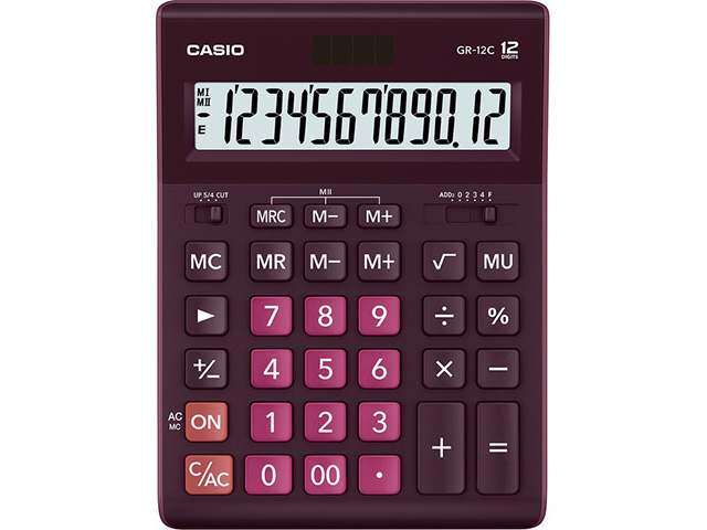 Калькулятор GR-12 12 разрядный бордо бухгалтерский,  CASIO GR-12C- WR