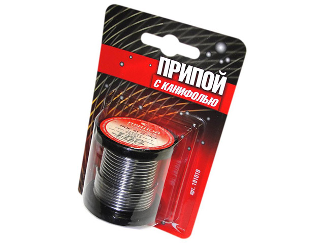 Припой ПОС 61 трубка, катушка ф2mm, с канифолью, 100г, в блистере Векта 191019