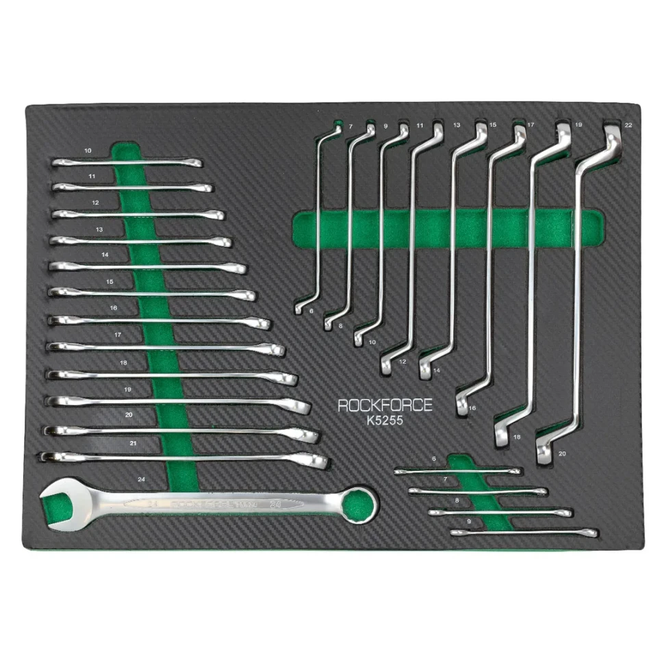 Ключи комбинированные и накидные, набор 25пр. (6-21, 24мм; 6х7-20х22мм) RockFORCE RF-K5255