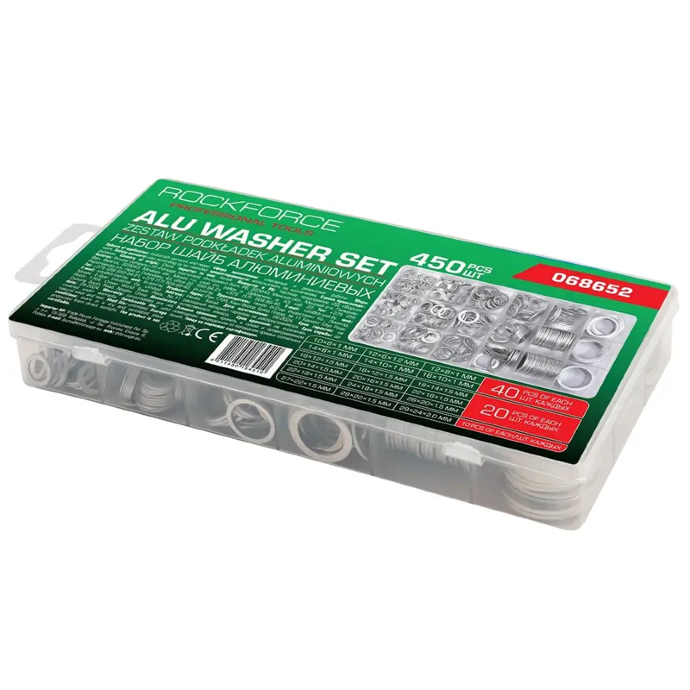 Шайбы алюминиевые, набор 450пр. RockFORCE RF-068652