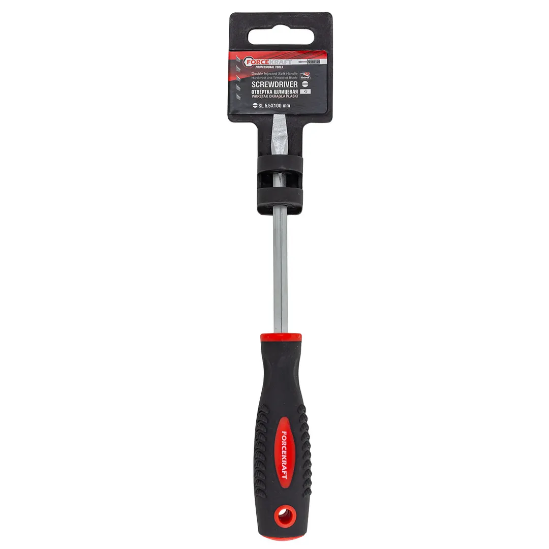 Отвертка шлицевая магнитная "Profi" S2 SL5.5х100мм, FORCEKRAFT FK-70155100