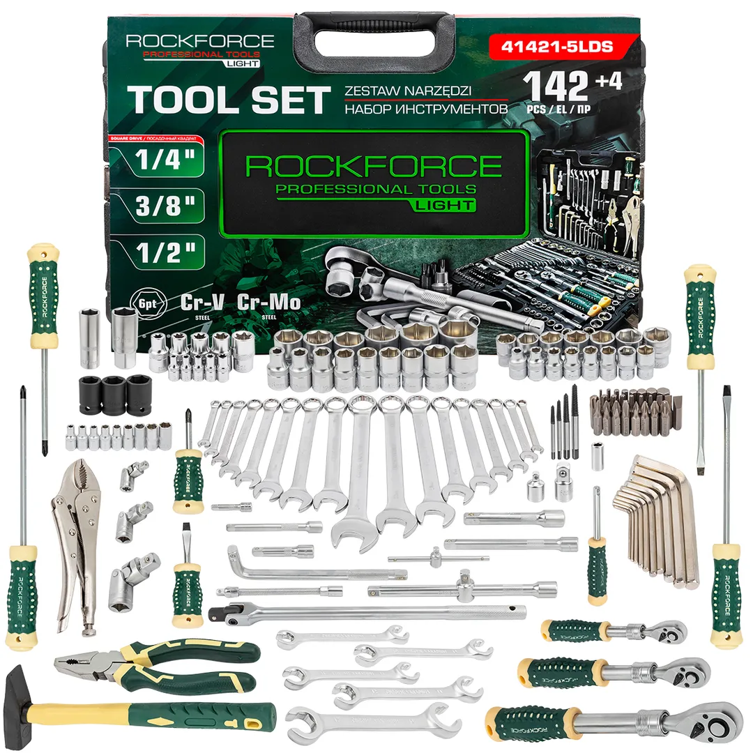 Набор инструментов 142+4пр. 1/4'', 3/8'', 1/2''(6гр.) RockFORCE LIGHT Rock FORCE RF LIGHT-41421-5LDS