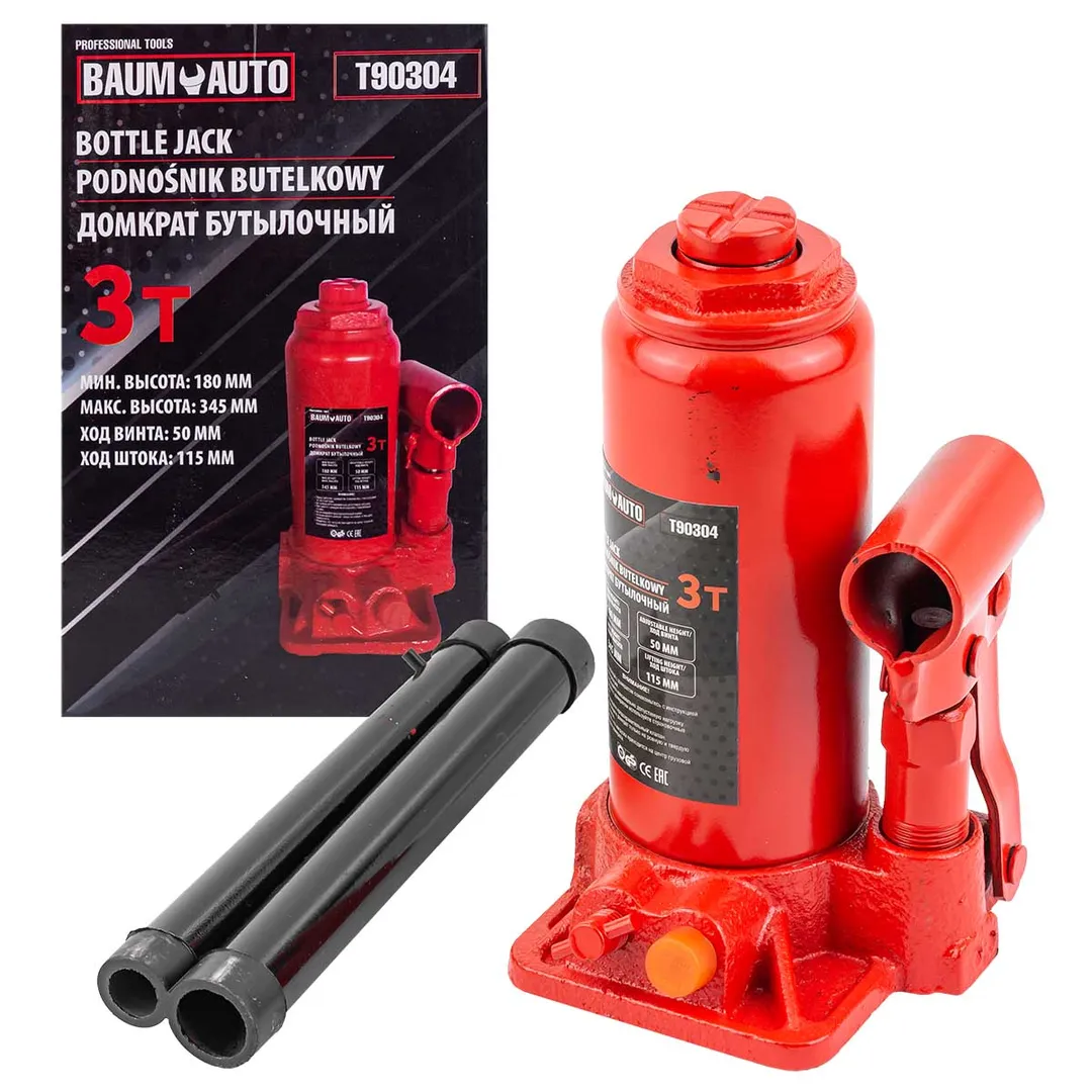 Домкрат бутылочный 3т (h min 180мм, h max 345мм) Baum Auto BM-T90304