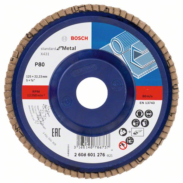 Круг лепестковый 125х22.2 мм K80 Standard for Metal (плоский)  BOSCH 2.608.601.276