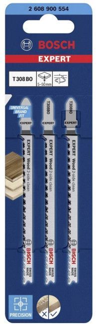 Пилка для лобзика T308BO Expert Wood 2-side clean (3 шт) BOSCH 2.608.900.554