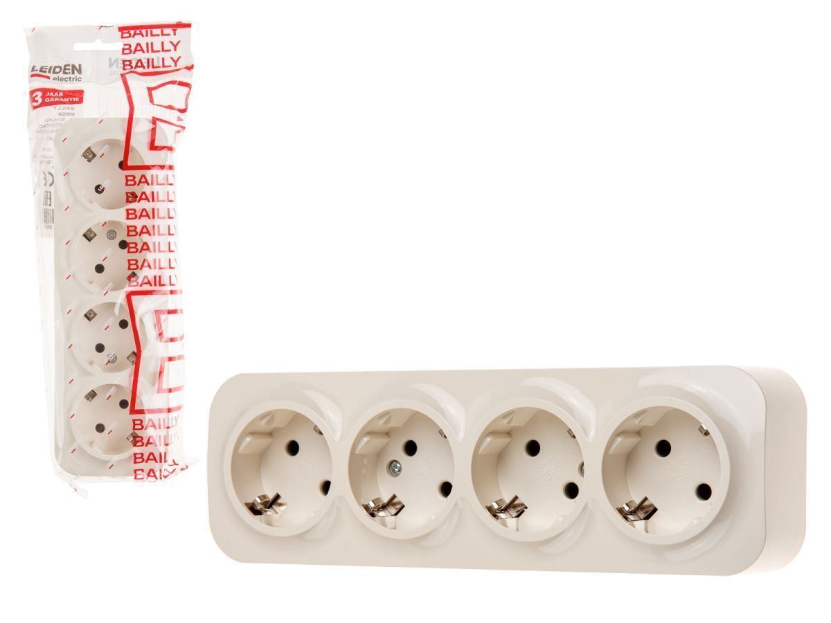 Розетка 4-ая (открытая, с/з) бежевая, Bailly LEIDEN ELECTRIC 8760908060293