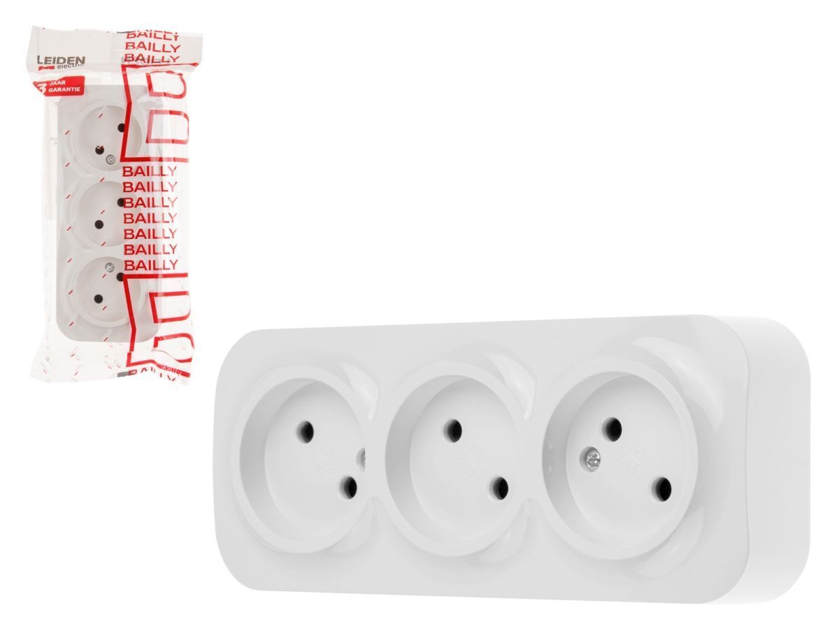 Розетка 3-ая (открытая, б/з) белая, Bailly LEIDEN ELECTRIC 8760908060088