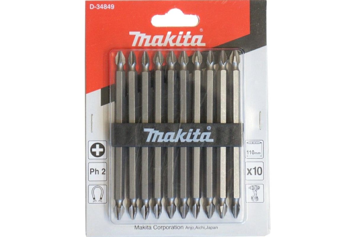 Бита двухсторонняя PH2 110 мм E-form (10 шт),  MAKITA D-34849