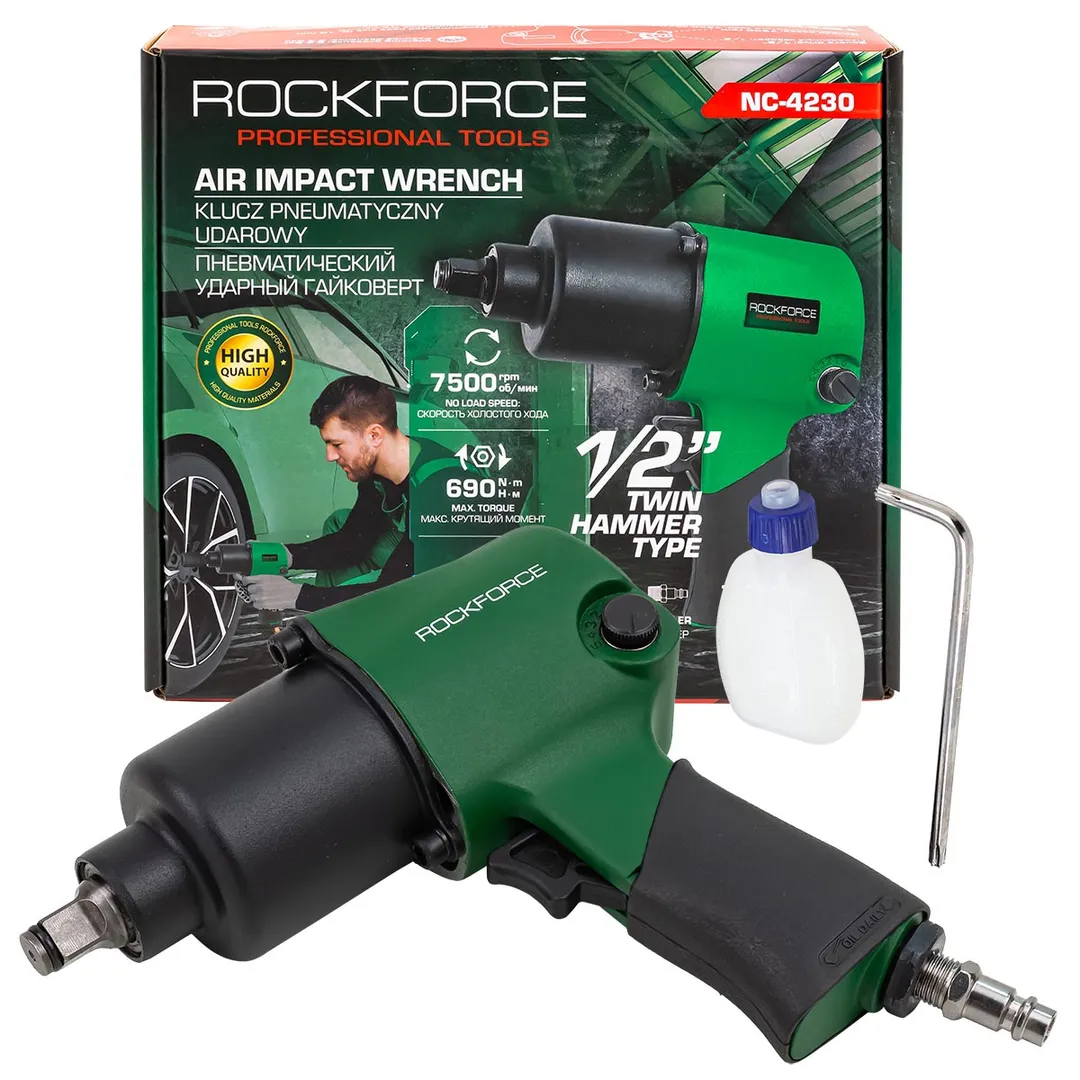 Гайковерт пневматический ударный 1/2'',690Нм, 7500 об.мин, 6.3 бар,  Rock FORCE RF-NC-4230