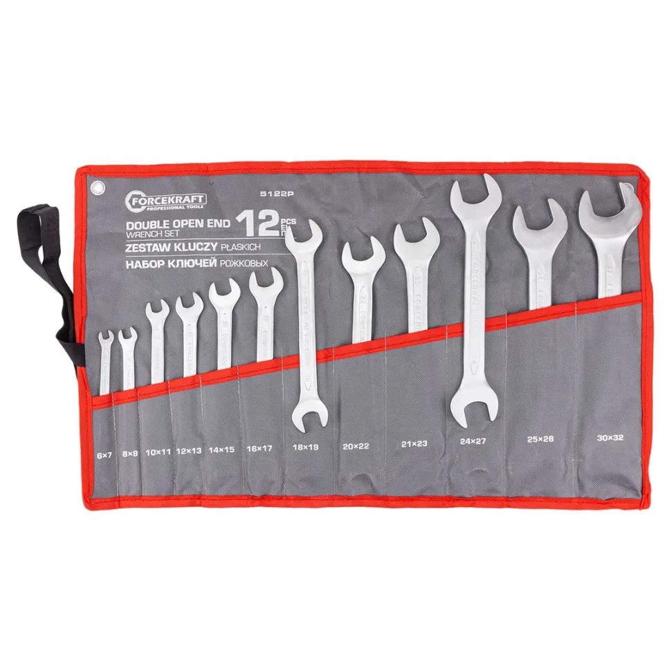 Ключи рожковые, набор 12пр. (6х7, 8х9, 10х11, 12х13, 14х15, 16х17, 18х19, 20х22, 21х23, 24х27, 25х28, 30х32мм) FORCEKRAFT FK-5122P